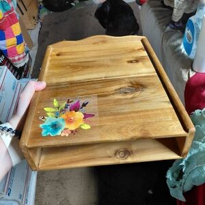 PIONEER Natural Wood Tan Desktop Mail Sorter with Floral Accent